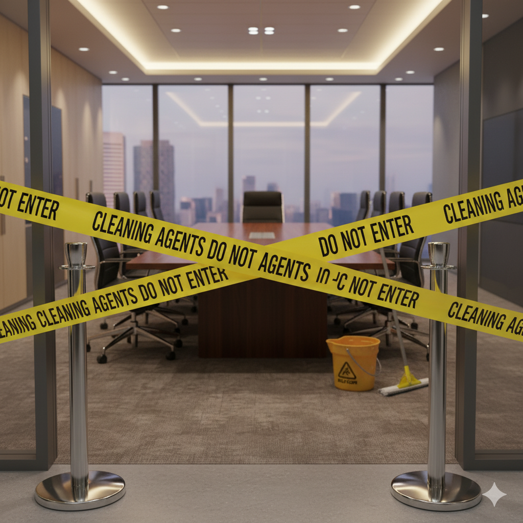 Technician performing commercial cleaning in Maryland office space